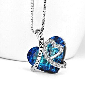 I love You Forever Blue Heart Necklace
